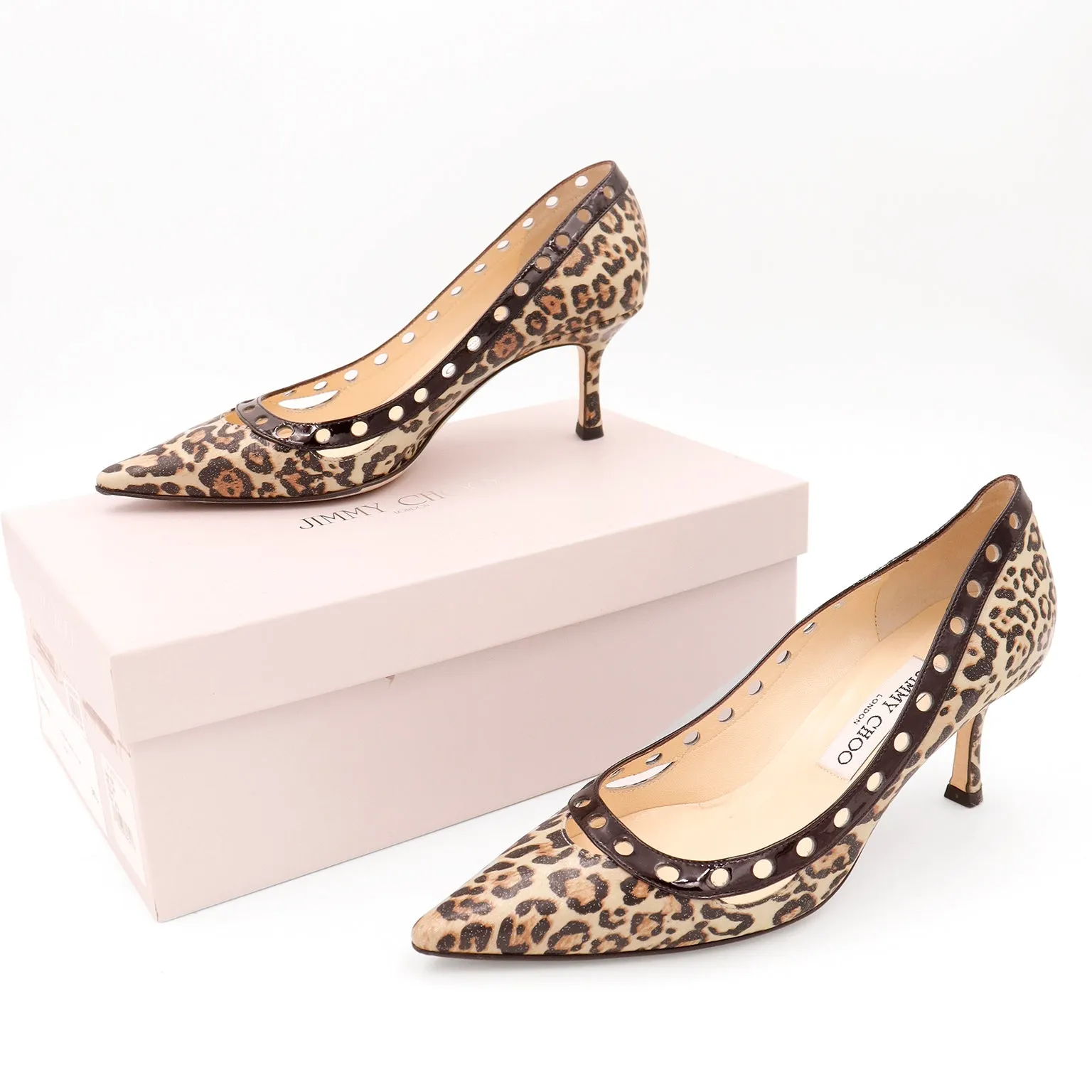 2000s Jimmy Choo London Heels Leopard Print Pumps W Original Shoe Box