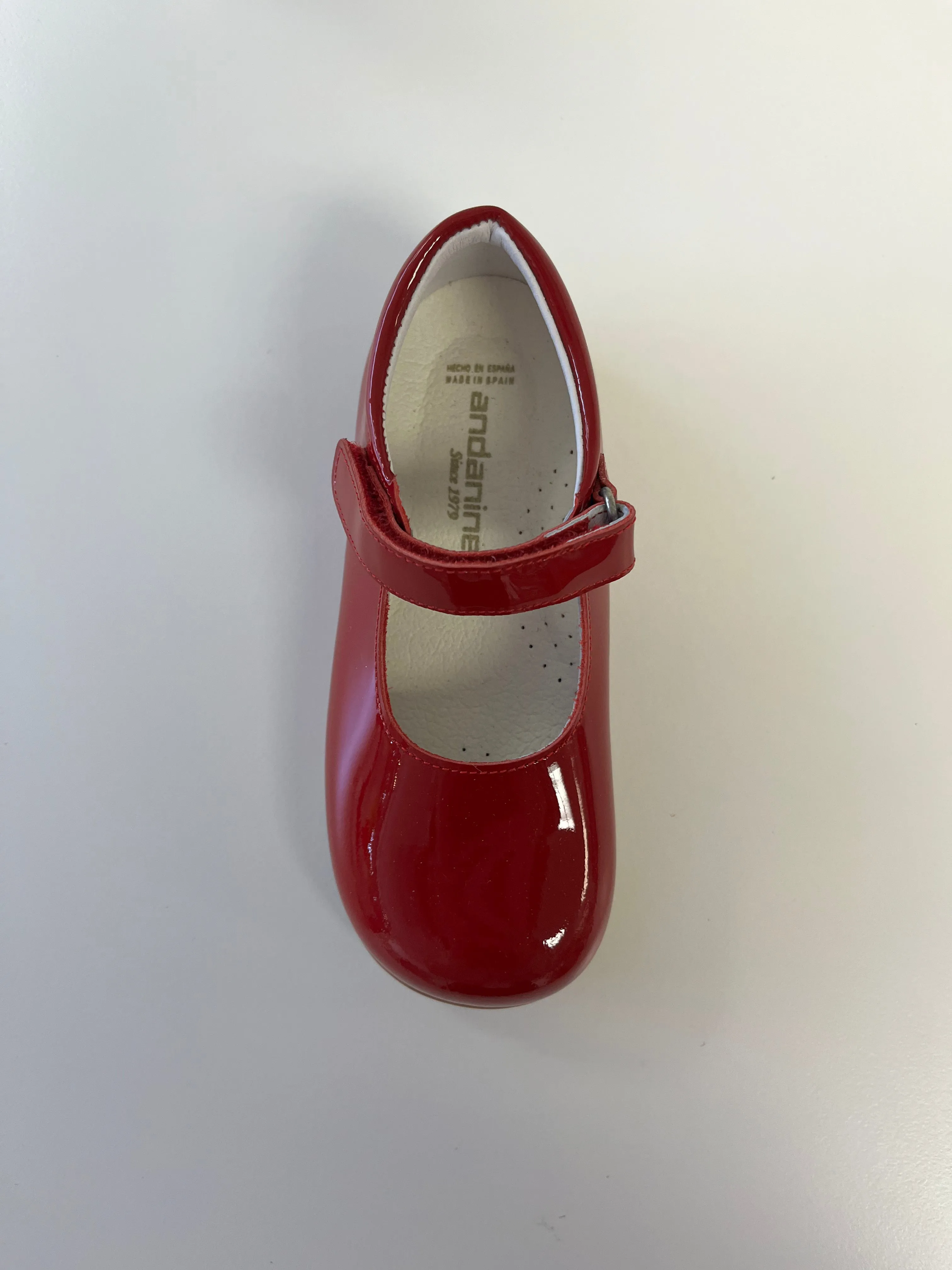 Andanines Red Patent Velcro Simple Strap Mary Janes