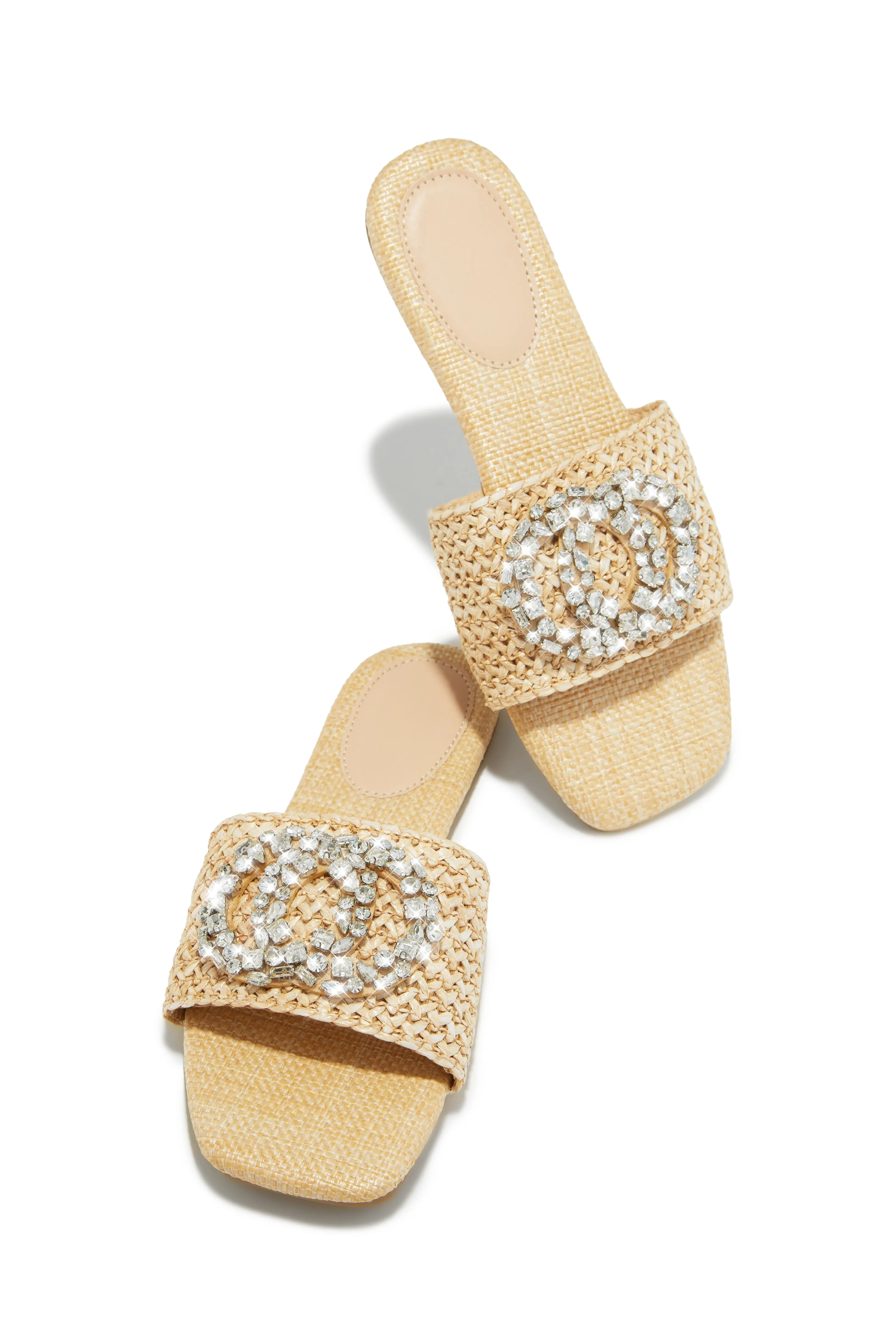 Aviella Embellished Slip On Sandals - Natural