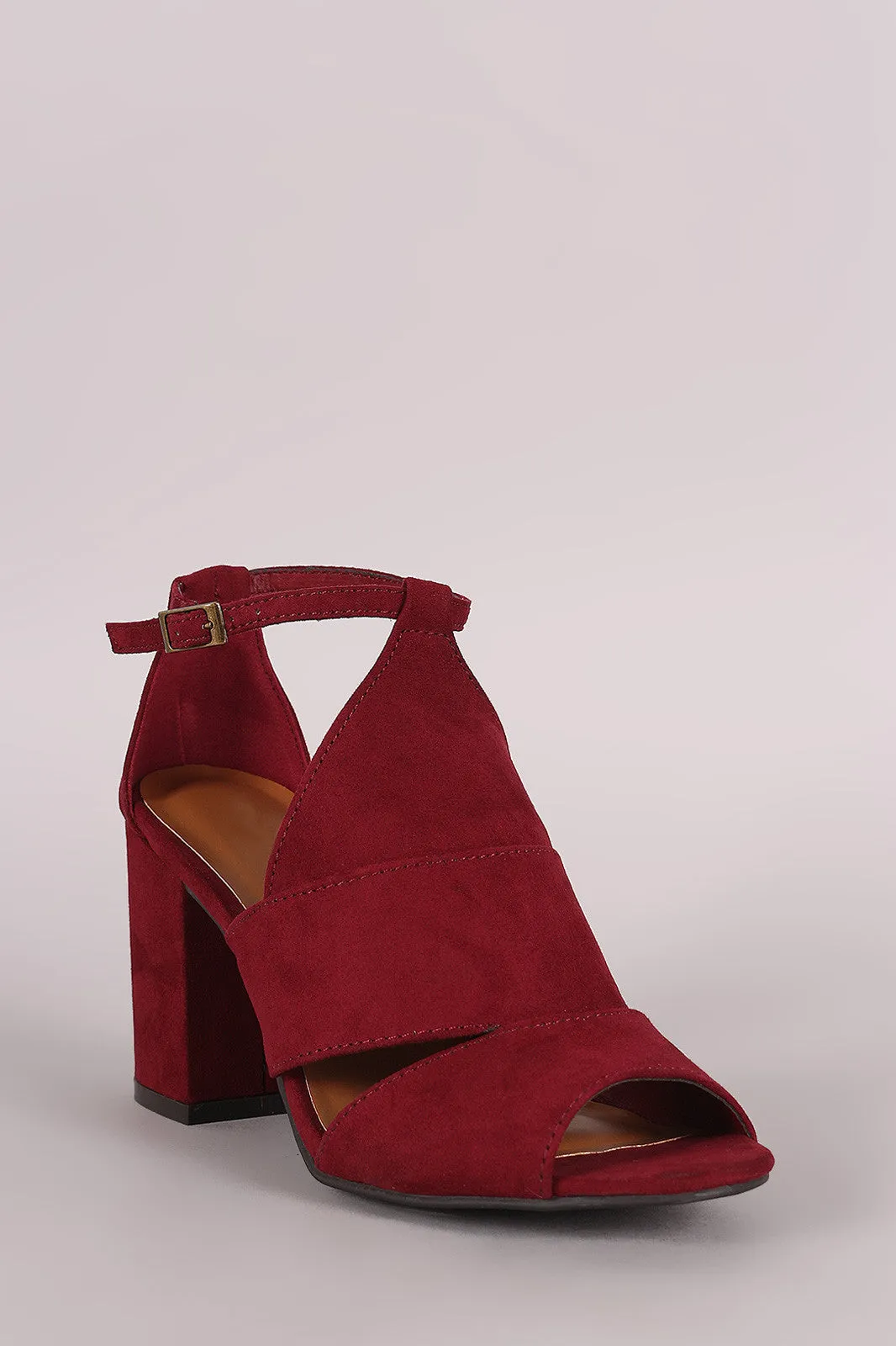 Bamboo Suede Cutout Ankle Strap Chunky Mule Heel