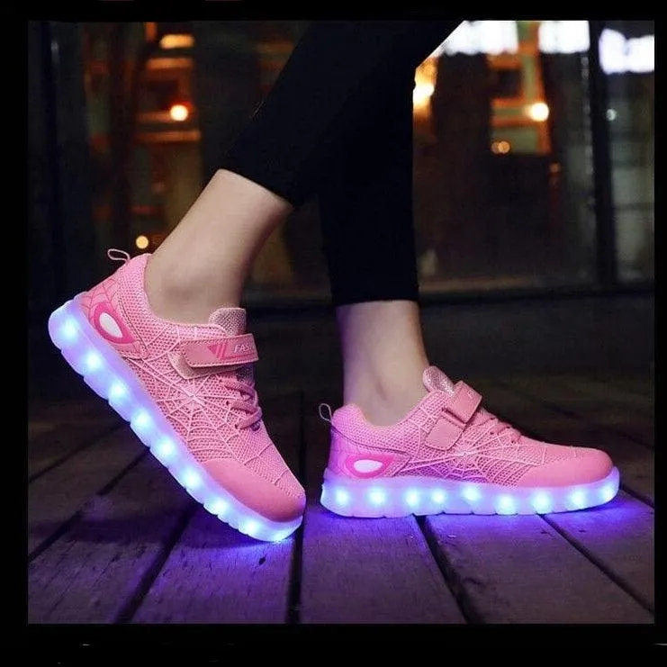 Black Green Kids Led Usb Glowing Shoes For Children