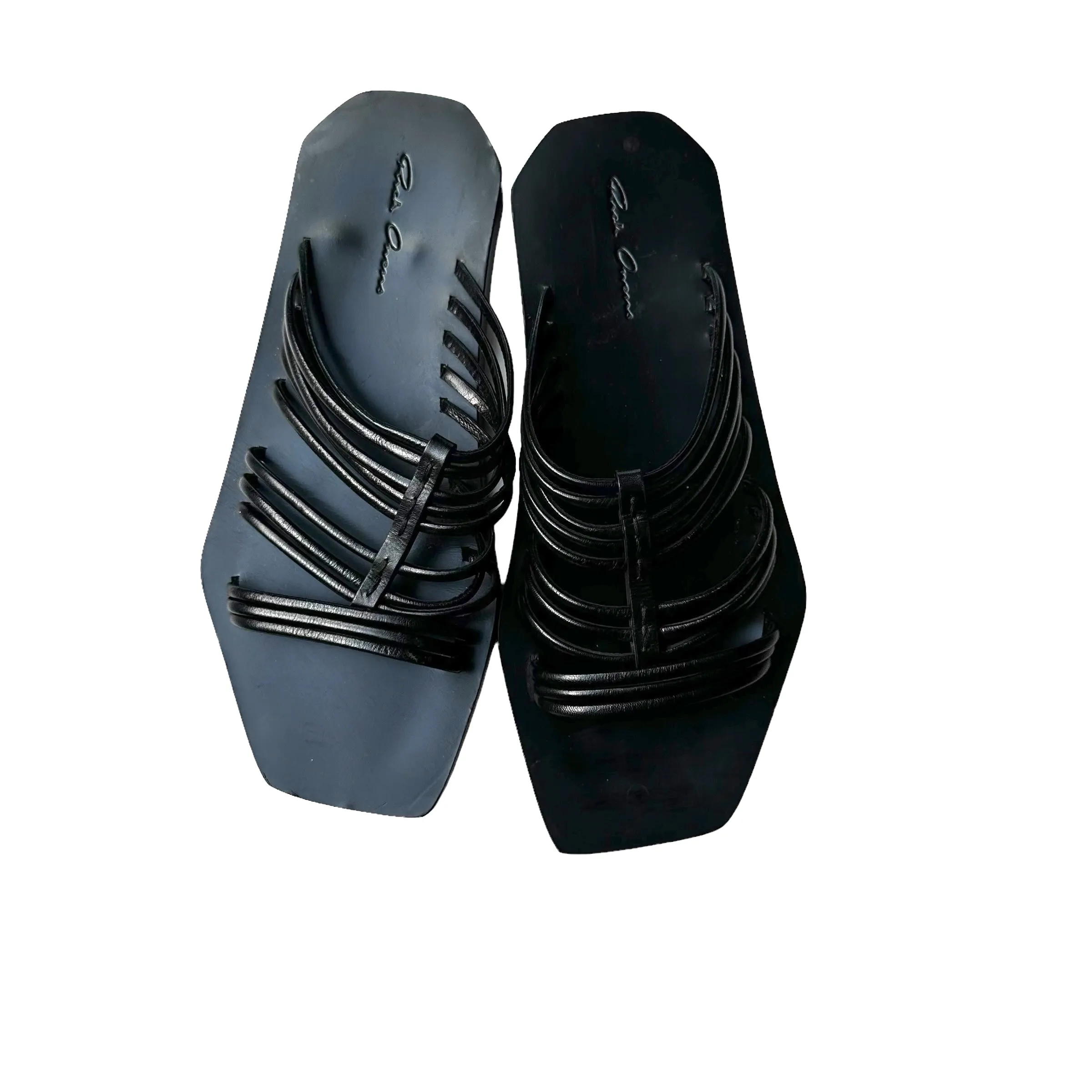 Black Leather Slides - 8.5