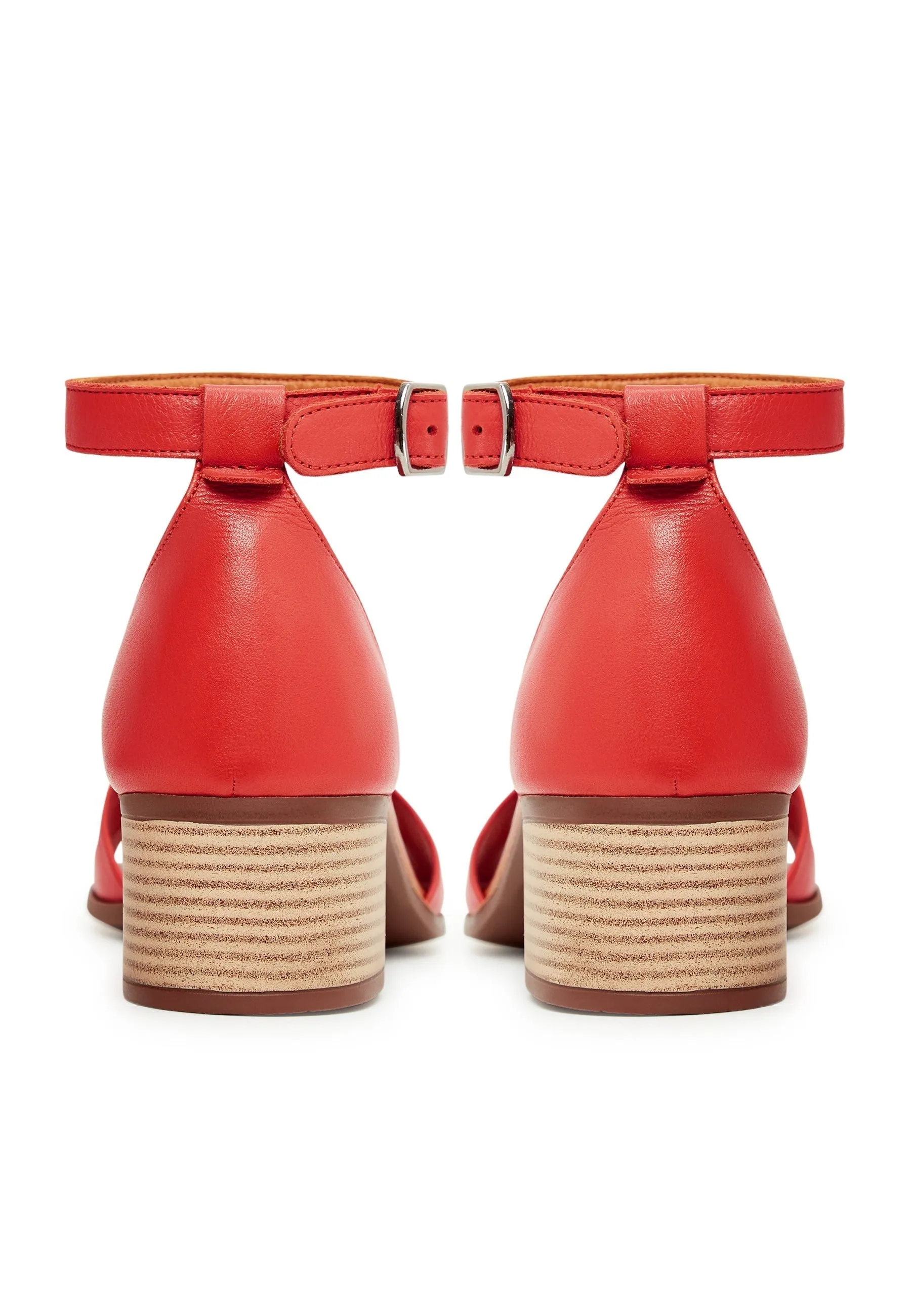 Block Heeled Sandals - Red