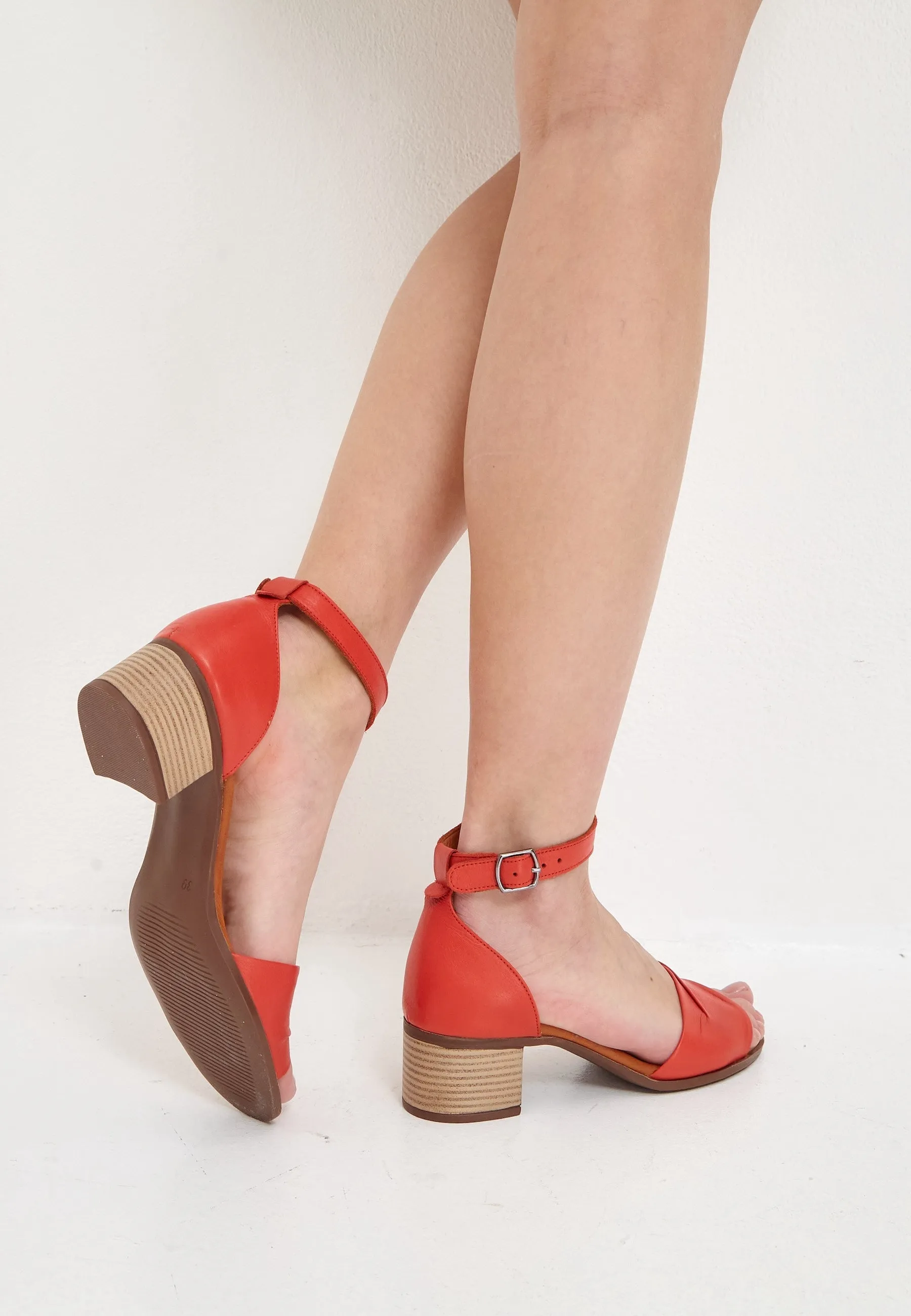 Block Heeled Sandals - Red