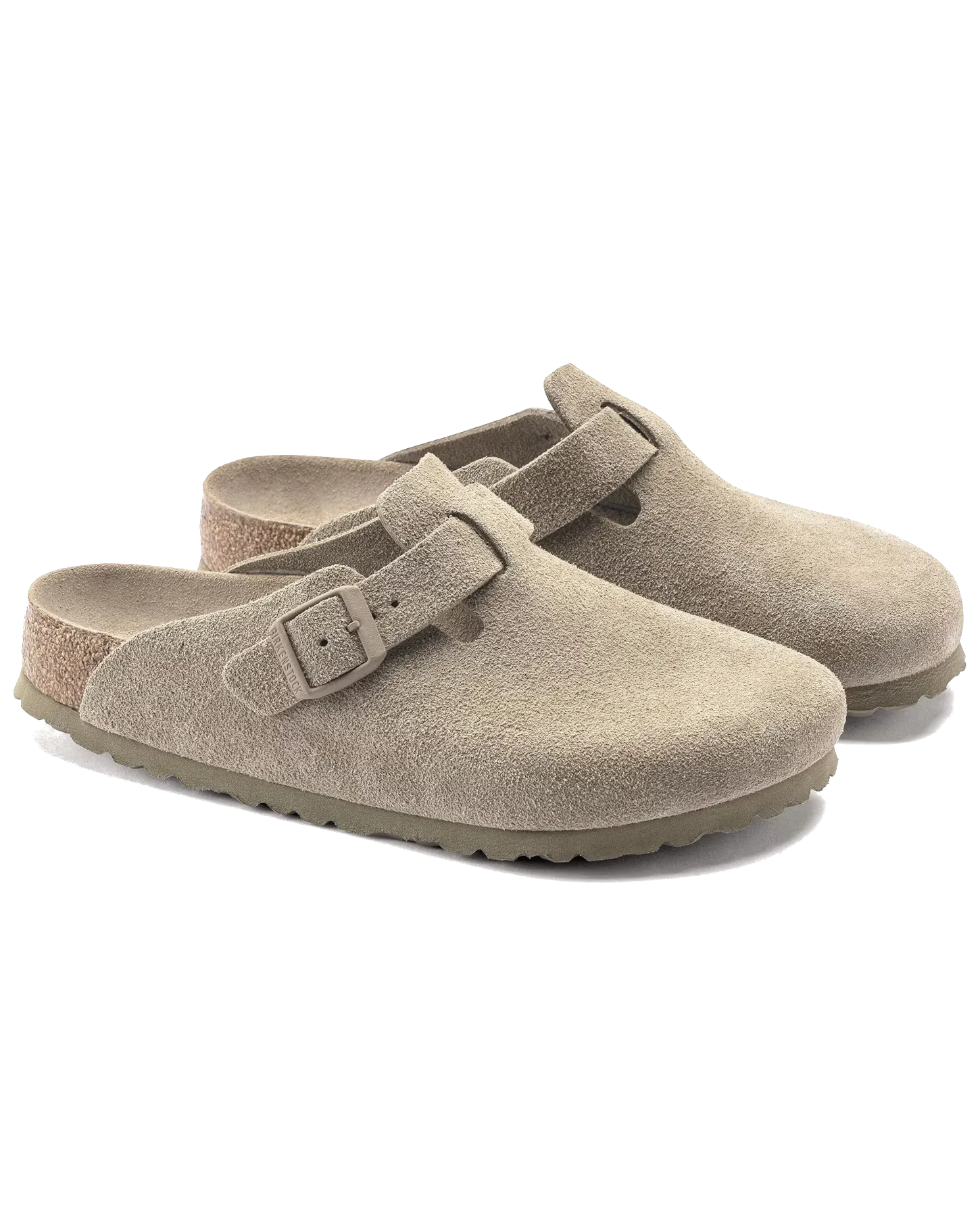 Boston Soft Footbed Suede Leather Sandals in Faded Khaki