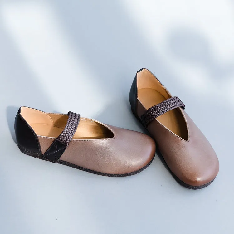 Casual Simple Women Comfort Leather Flat Shoes For Spring X25032