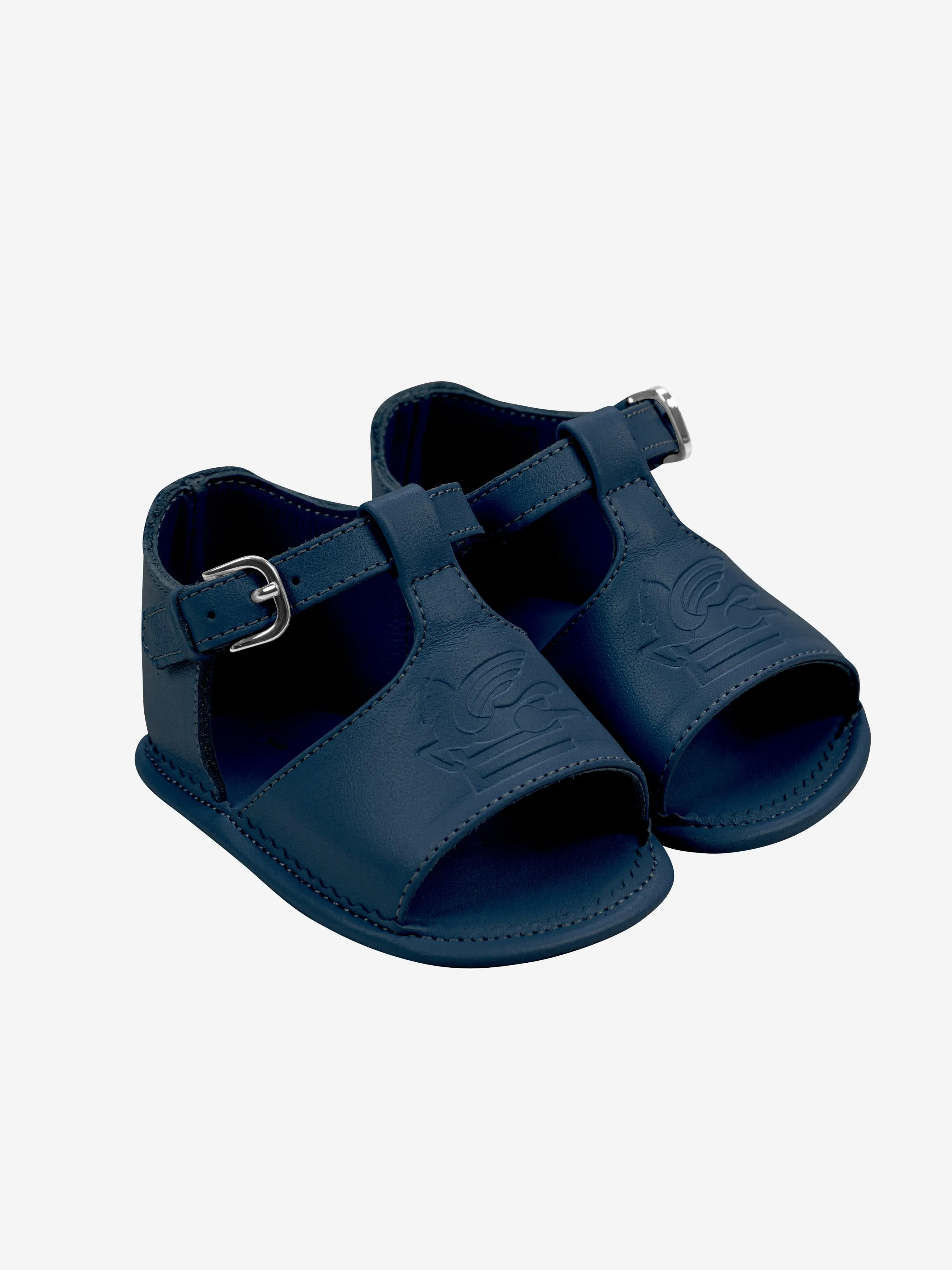 Etro Baby Boys Leather Logo Sandals in Navy