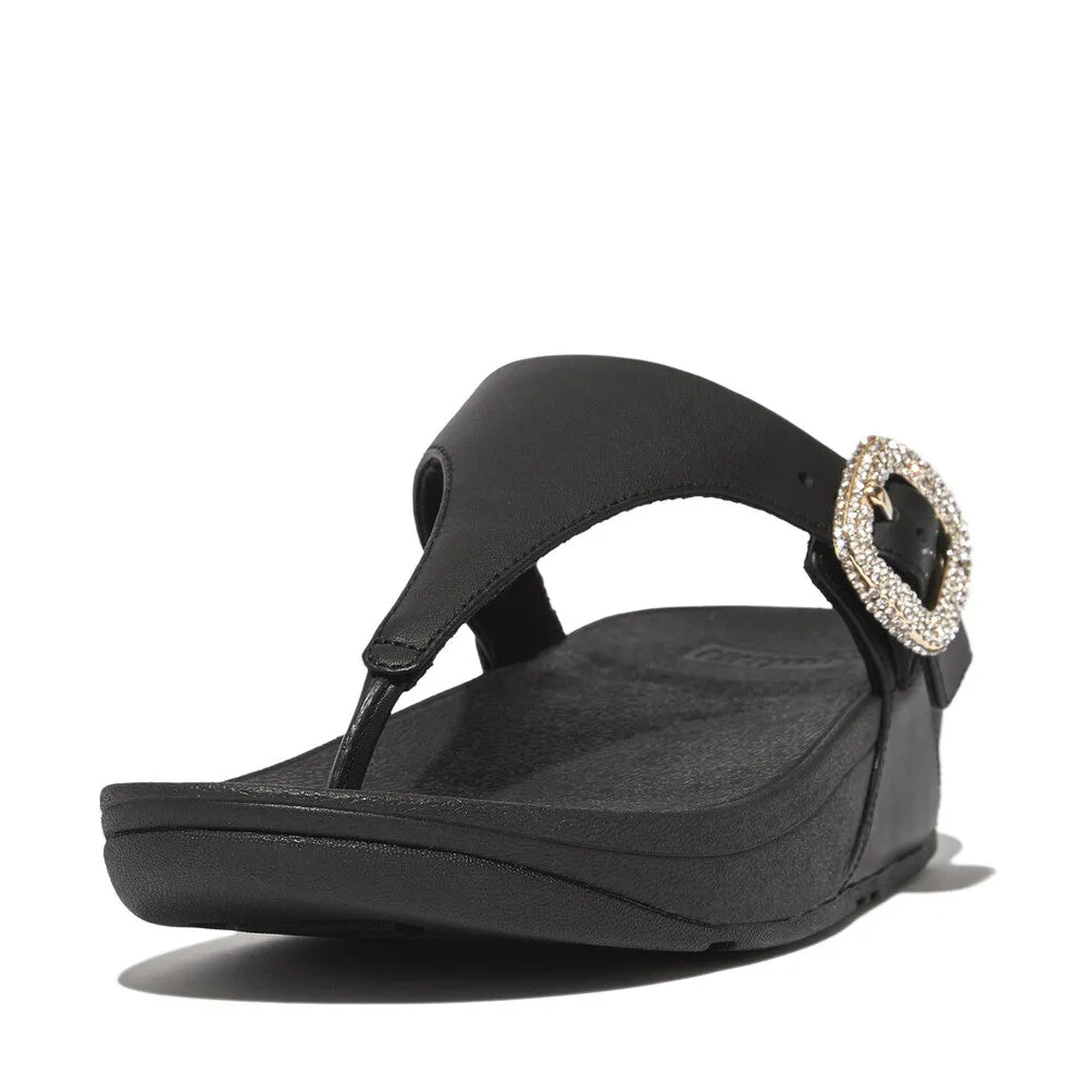 FitFlop Lulu Crystal Buckle Leather Toe Post Sandals Black