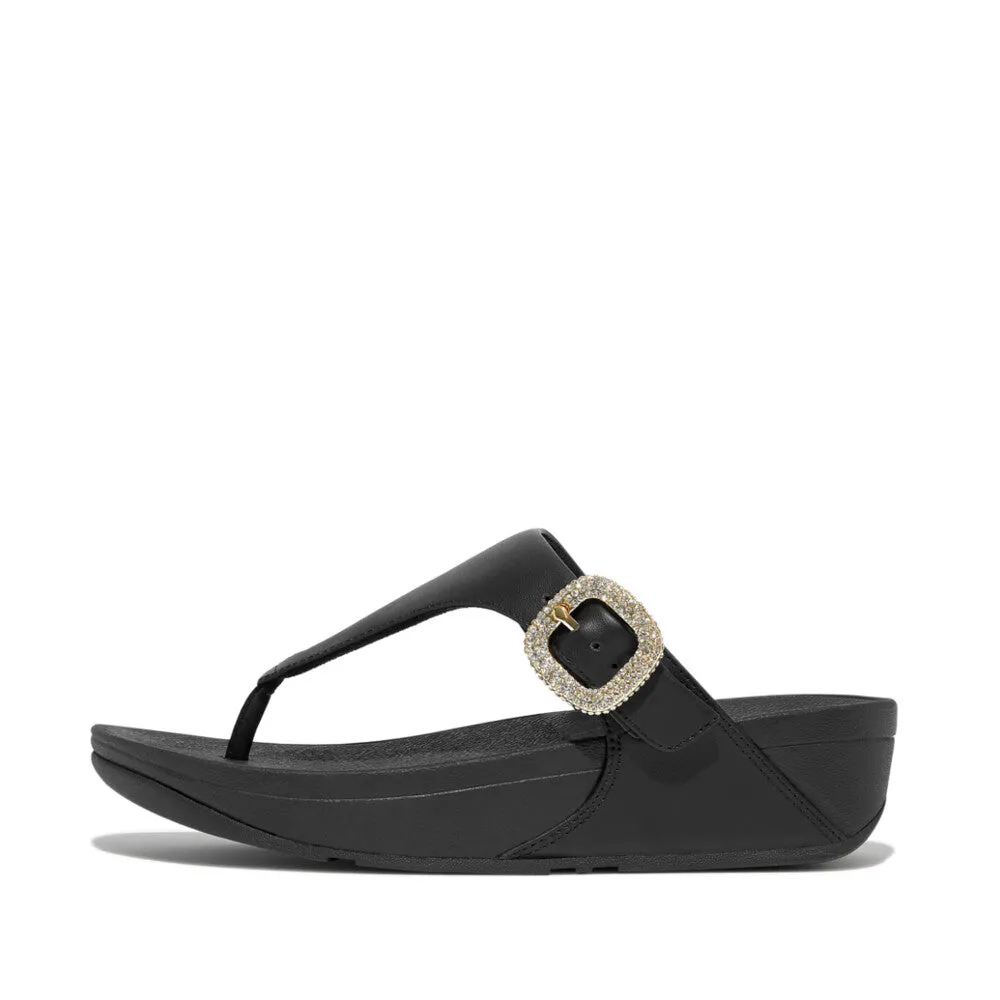 FitFlop Lulu Crystal Buckle Leather Toe Post Sandals Black