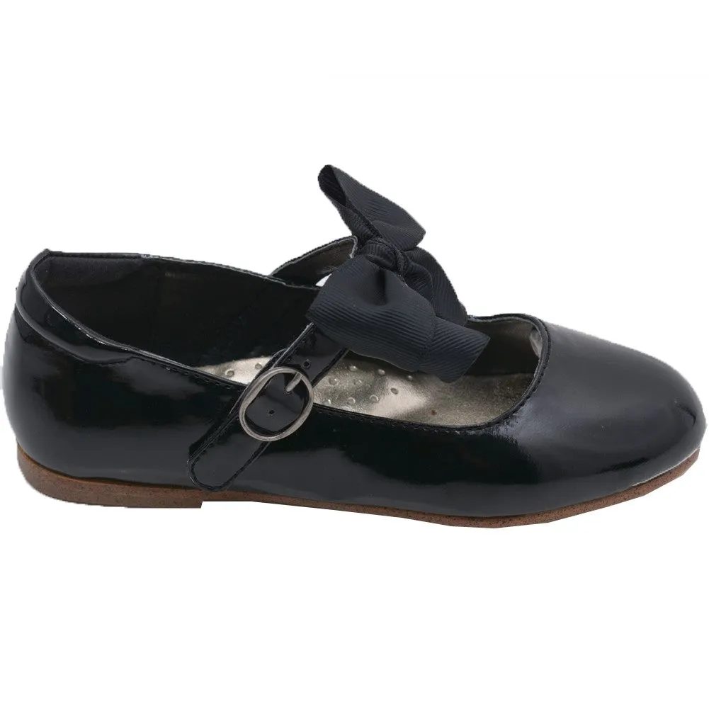 Girls Black Grosgrain Bow Flats Dress Shoes 5 Toddler-4 Kids