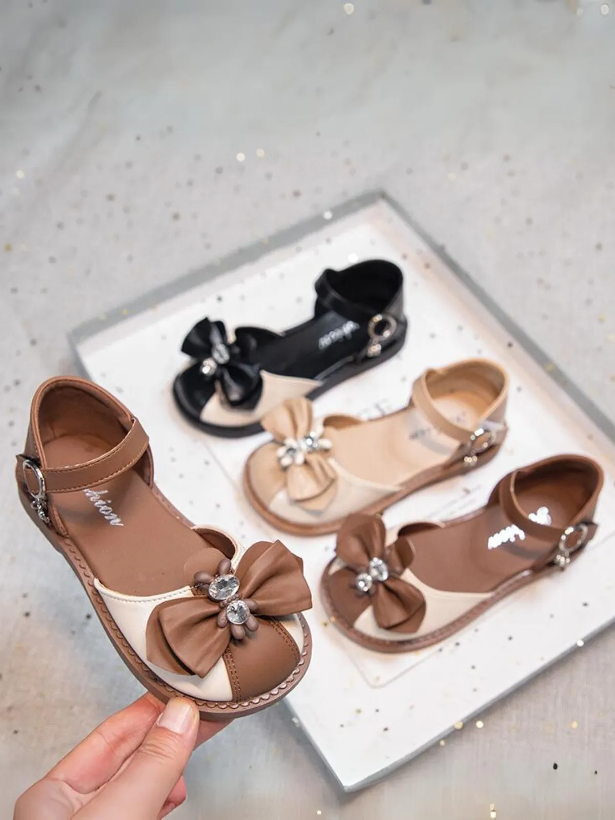 Girls Charming Bow Gem Sandals by Liv and Mia