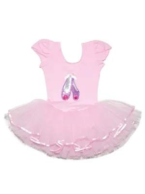 Girls Pink Glitter Pink Sequins Ballet Shoes Tutu Dress 9M-8