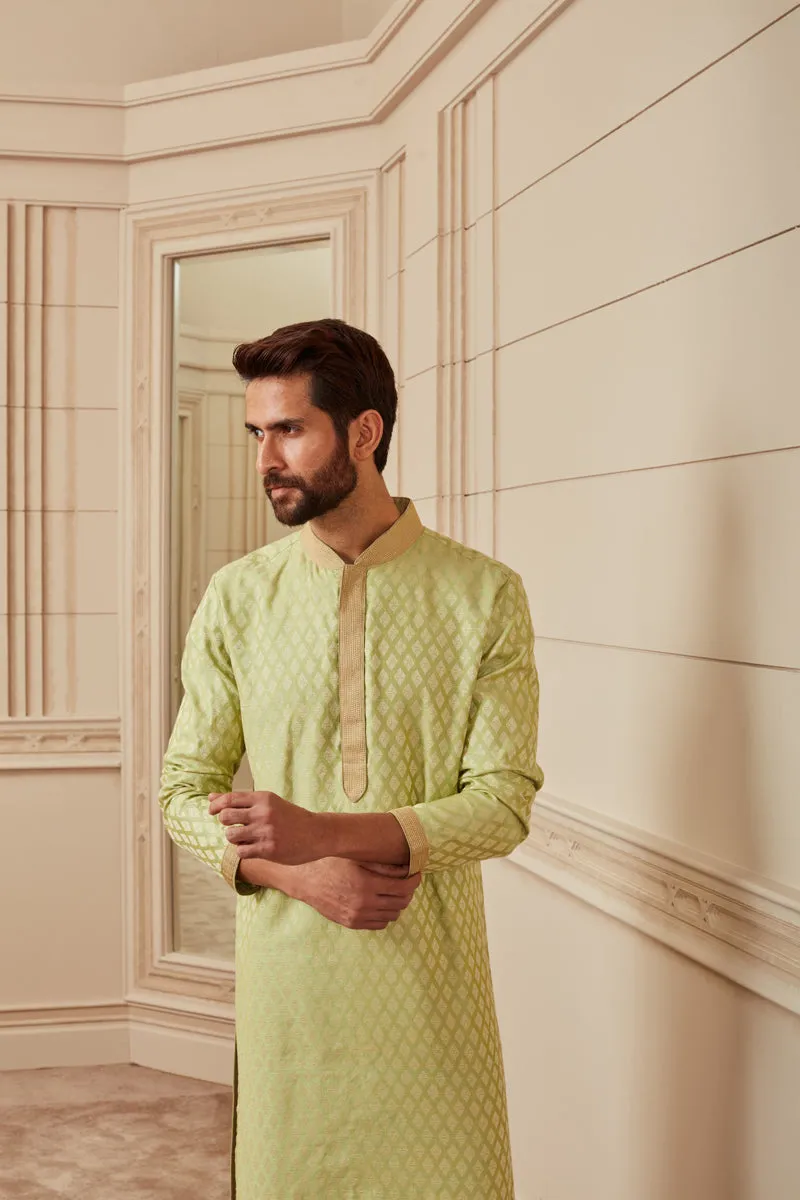 Green Jacquard Kurta Set