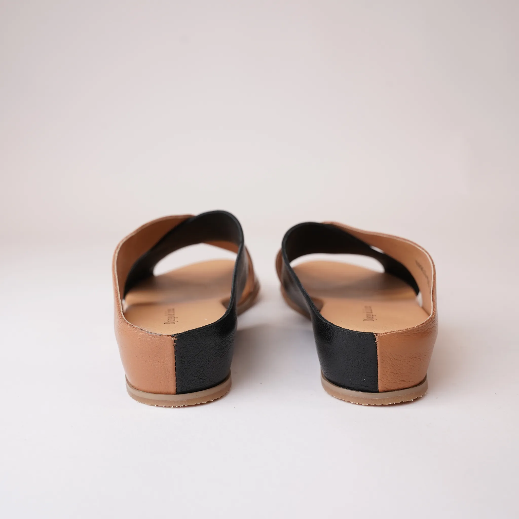 Harli Black/ Dark Tan Leather Slides