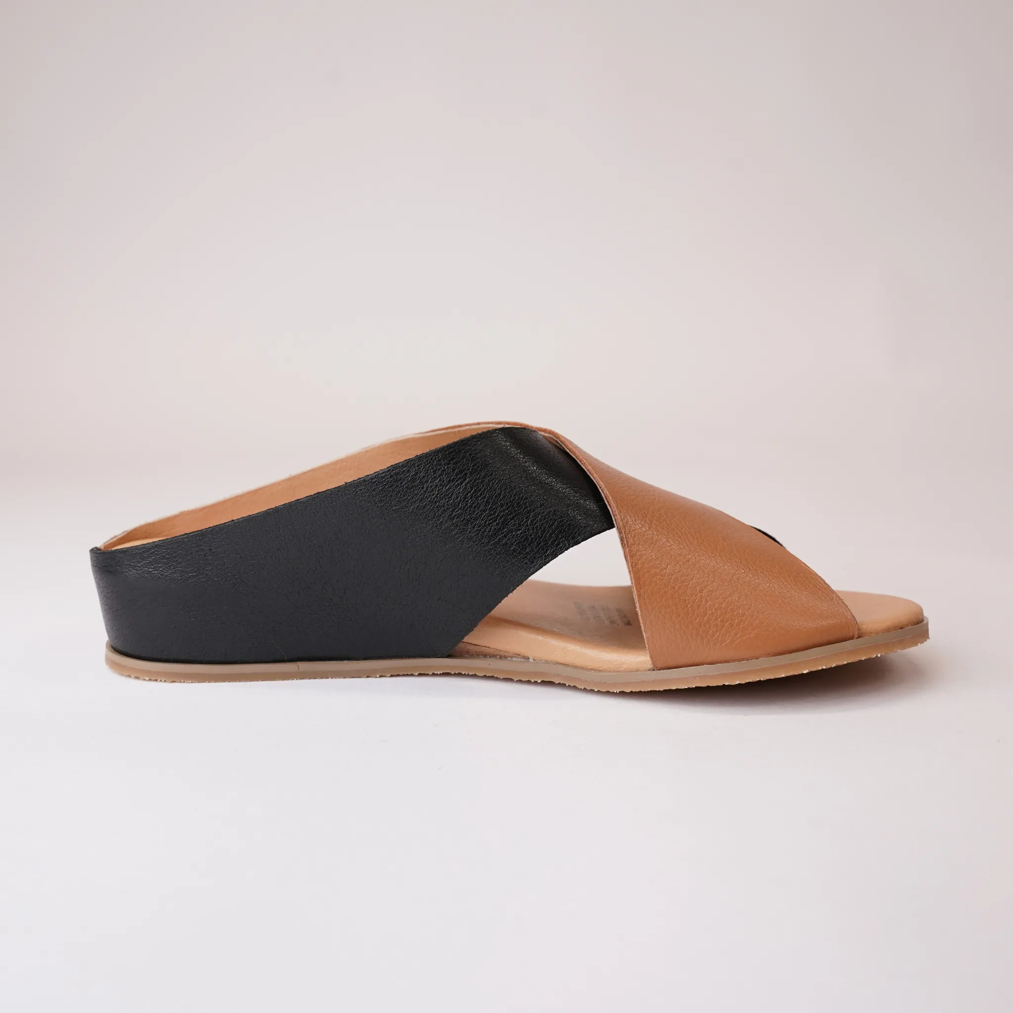 Harli Black/ Dark Tan Leather Slides