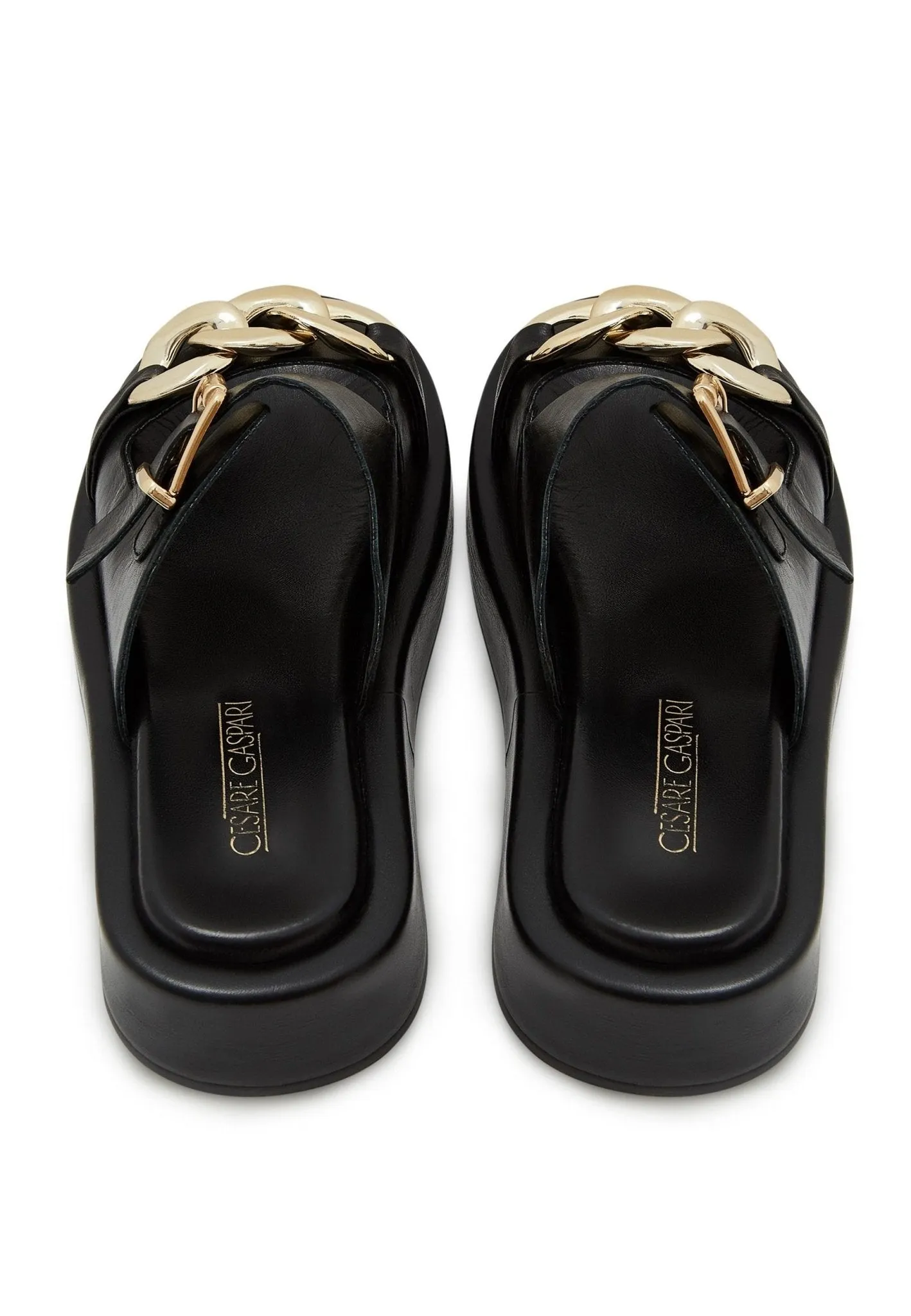 Leather Chain Sandals - Black