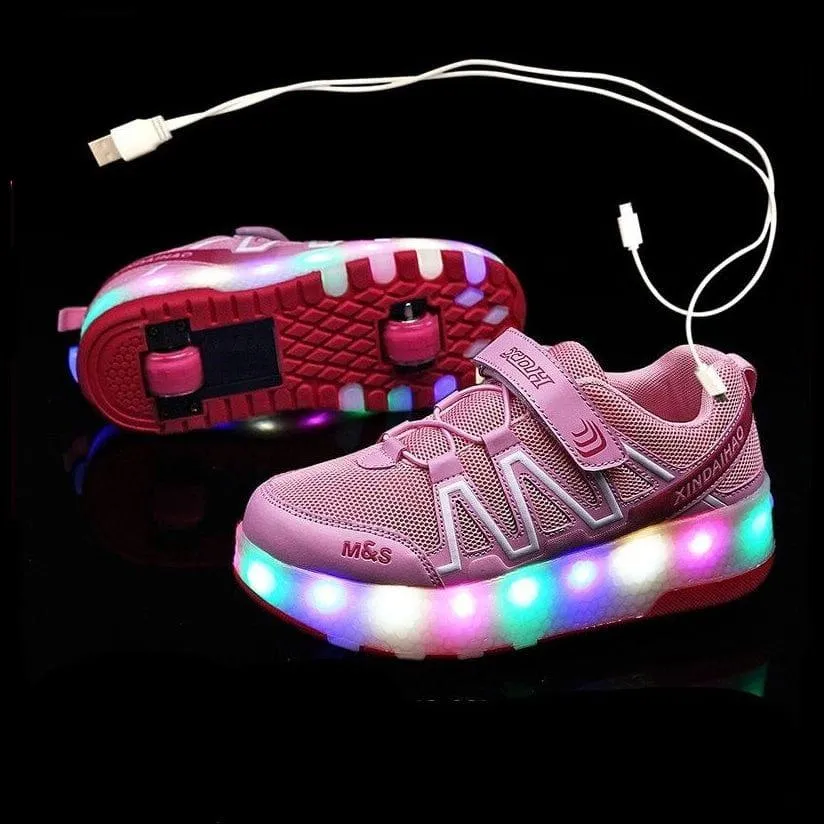 Led Light Up Shoes With Double Wheels For Children