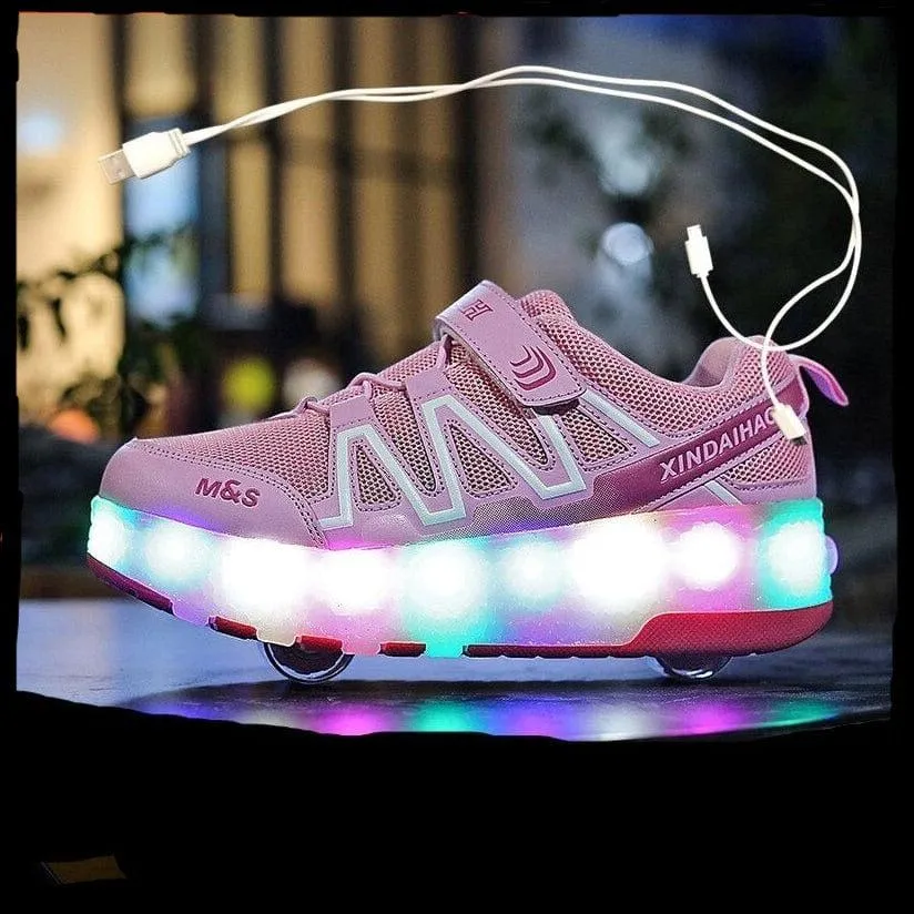 Led Light Up Shoes With Double Wheels For Children