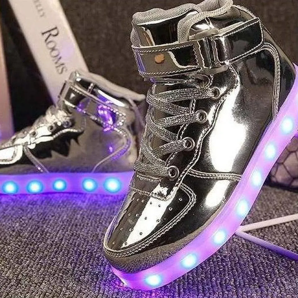 Led Sneakers Shiny Silver 7 Led Light Colors  | Dancing Led Light Shoes  | Kids Led Light Shoes  | Led Light Shoes For Men  | Led Light Shoes For Women