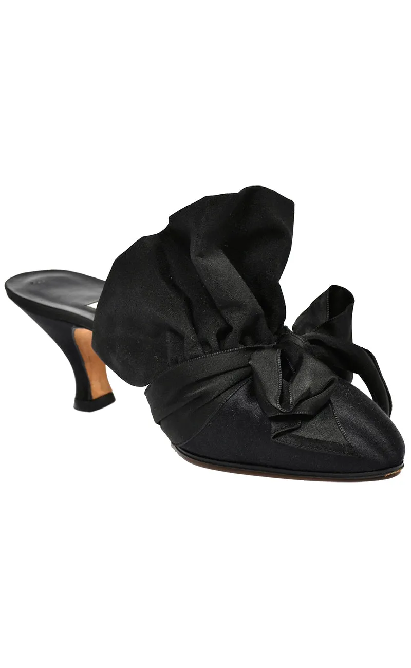 Manolo Blahnik Vintage Shoes Rare 1980s Vintage Black Ruffled Mules