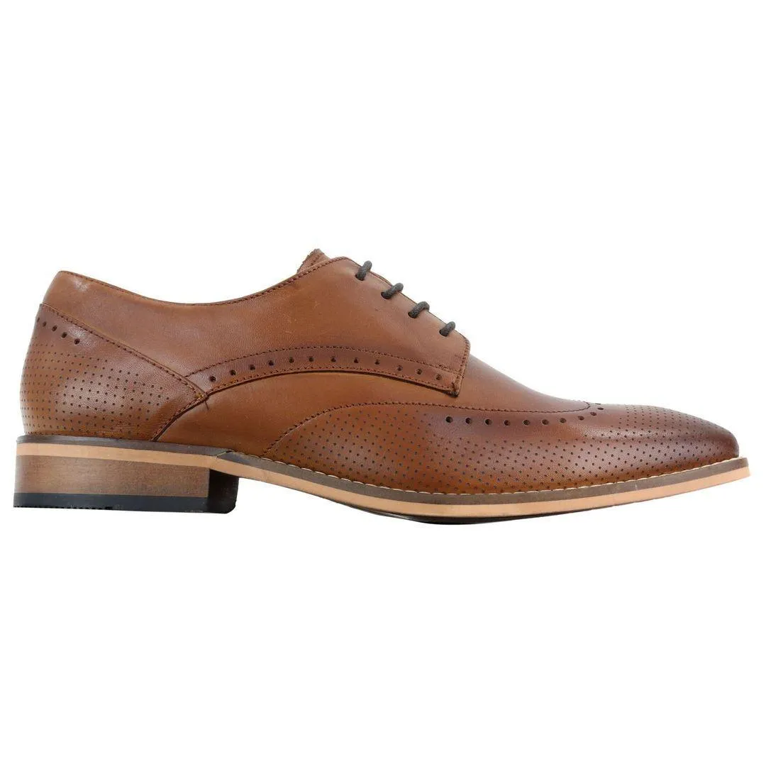 Mens Smart Casual Real Leather Office Work Wedding Shoes Laced Simple Brogues