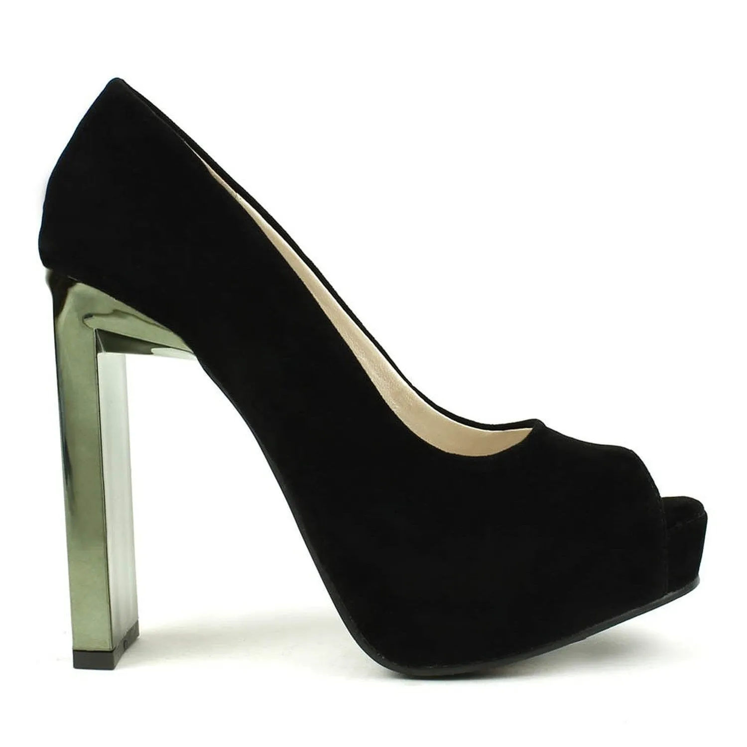 Mirror Heel Peep-Toe Wrapped Platform Pumps