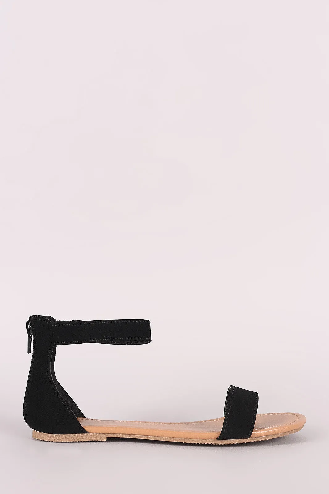 Nubuck Single Band Ankle Strap Flat Sandal