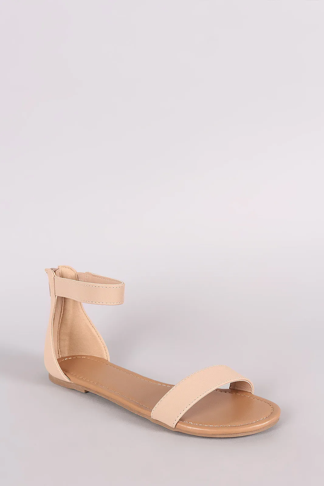 Nubuck Single Band Ankle Strap Flat Sandal