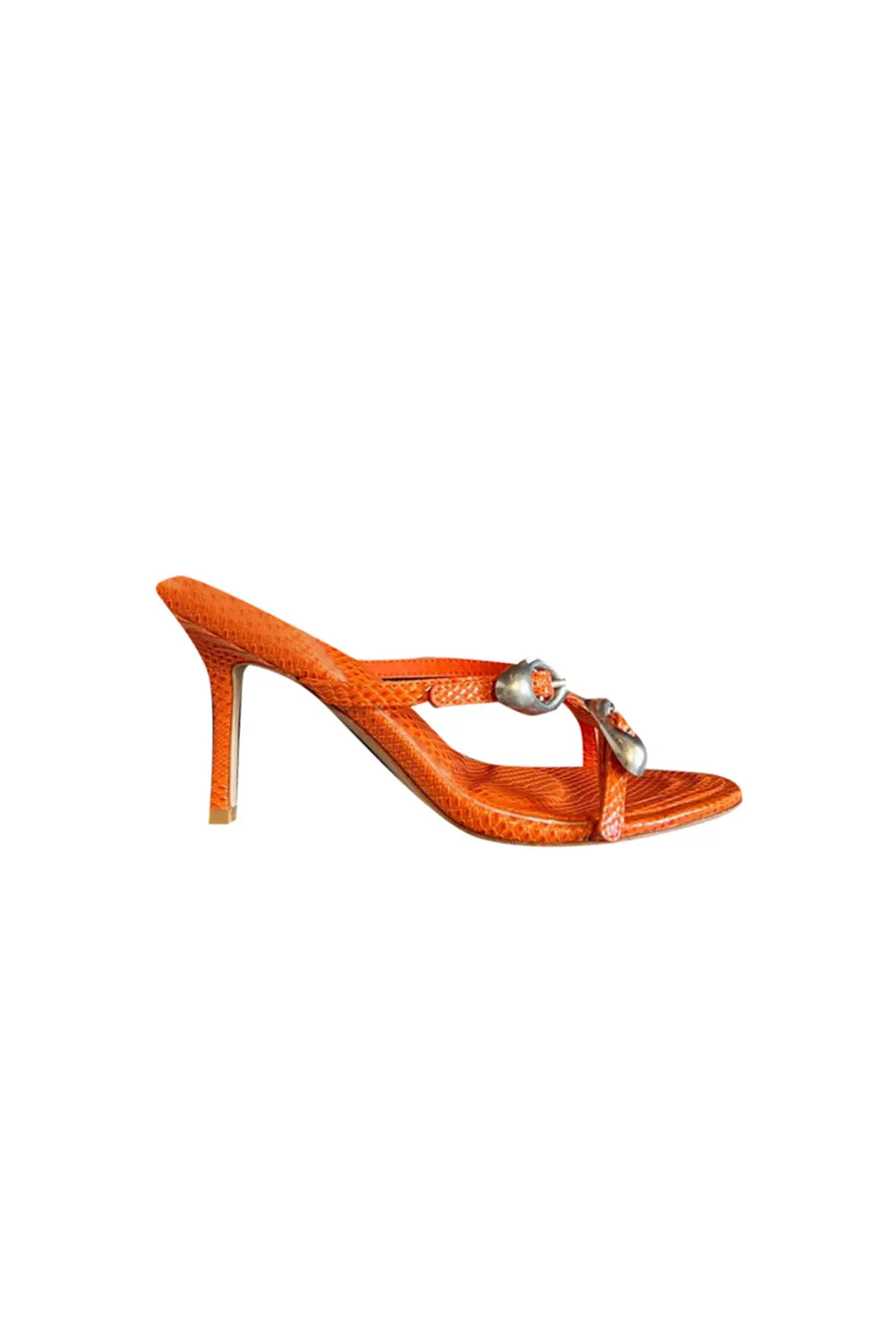 Orange Metal Embellished Mules Sandals