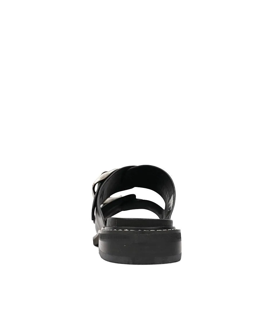 Ornate Black Leather Slides