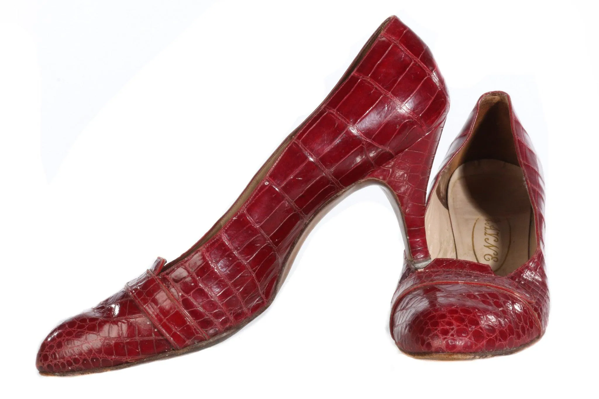 Pavne leather crocodile effect red heels