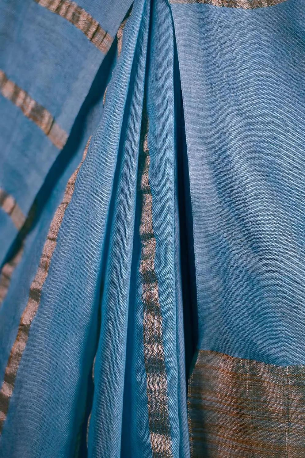 Ready To Wear Blue Premium Bhagalpuri Cotton Silk with woven zari embedded With Ornate Pallu  Wrap in 1 minute saree