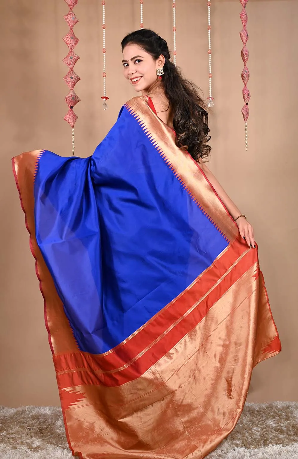 Ready To Wear Kanjivaram Lichi Silk mix with Raw Silk With Temple Border With Ornate Pallu Warp In One Minute Saree