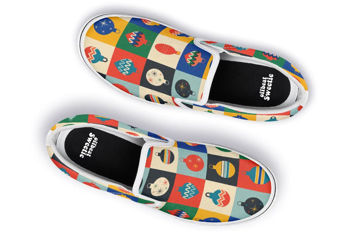 Retro Xmas Baubles Slip Ons