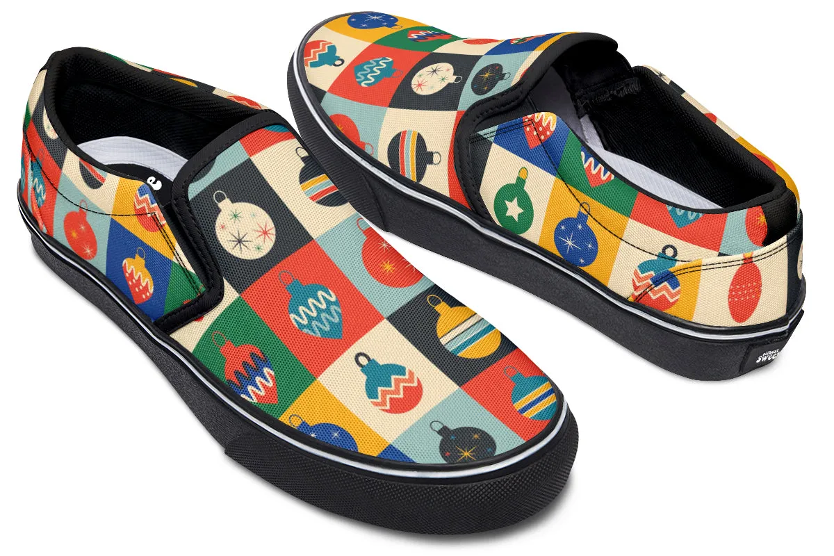 Retro Xmas Baubles Slip Ons