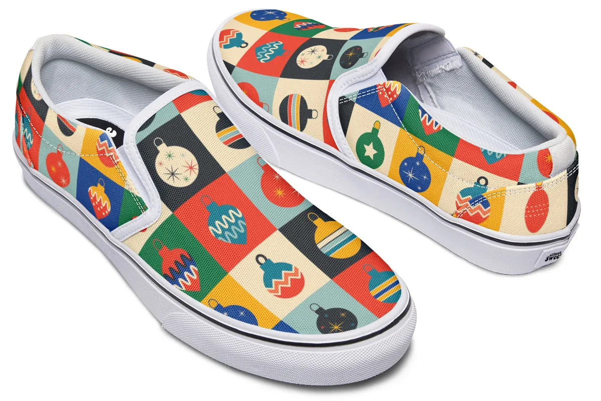 Retro Xmas Baubles Slip Ons