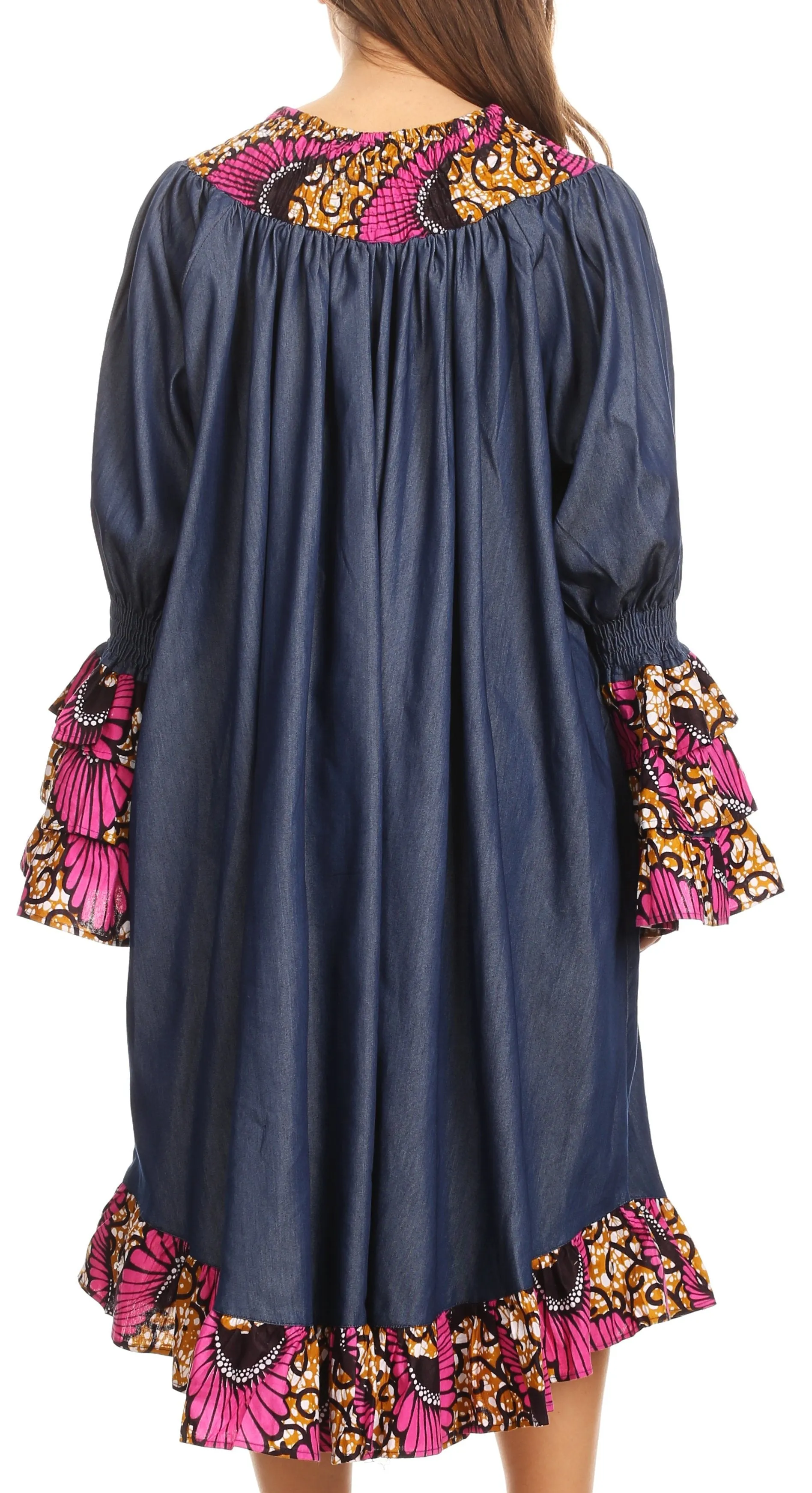 Sakkas Folami Chambray and Ankara Wax Dutch Print Muumuu Dress Relax Fit