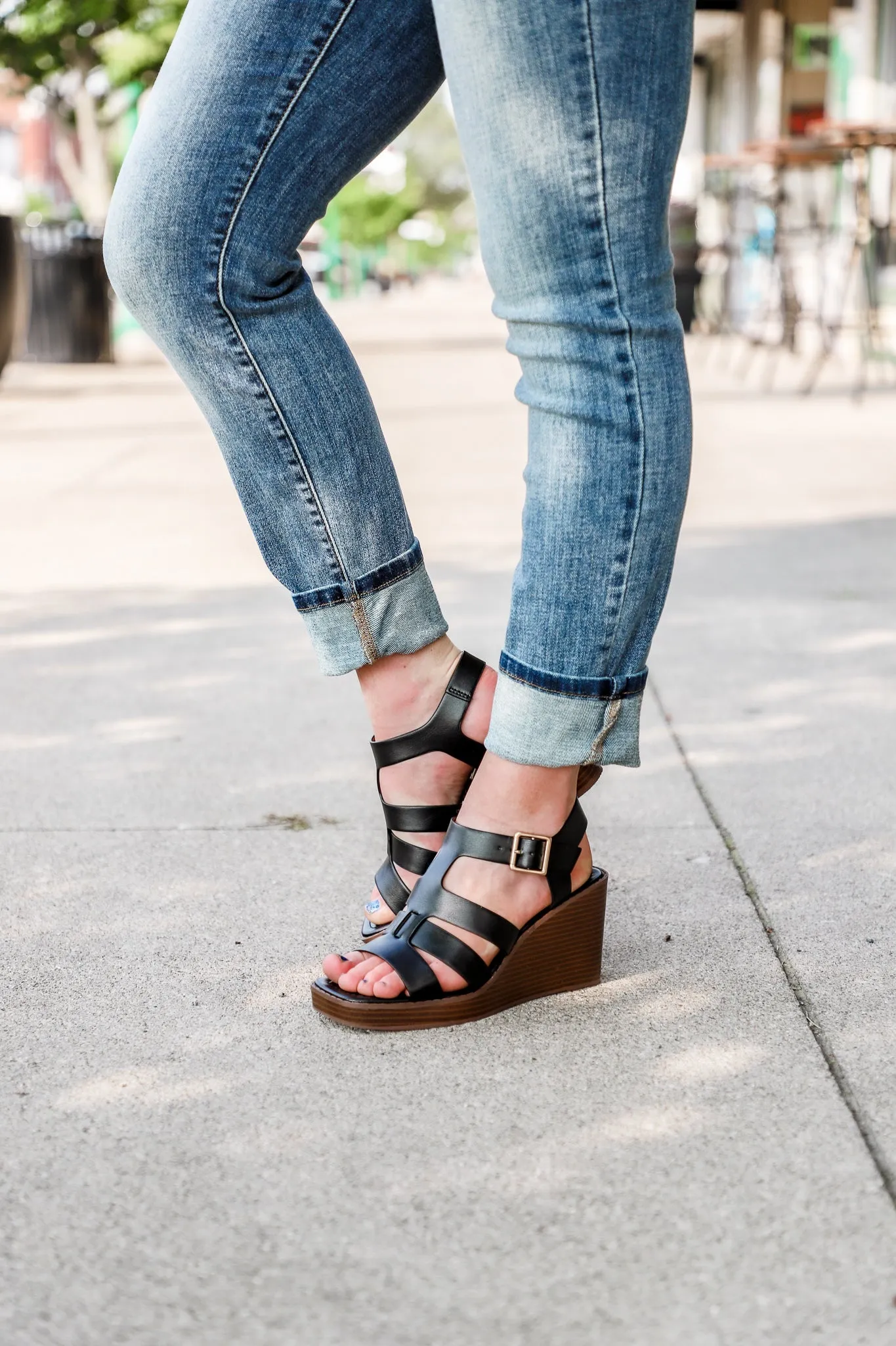 Simple Beauty Black Wedge Sandal