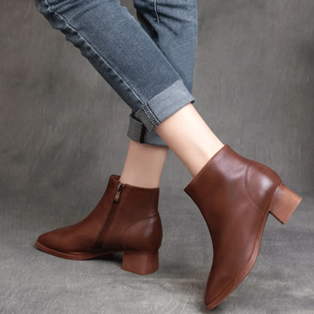 Simple Solid Chunky Leather Shoes