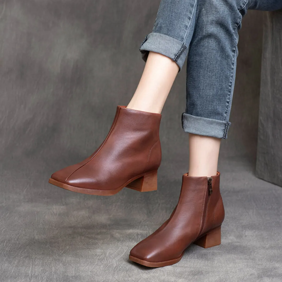 Simple Solid Chunky Leather Shoes