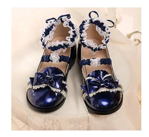 Sohiwoo Vintage Round Head Thick Heel Women Shoes Cute Lace Bowknot Kawaii Shoes Loli Cosplay Sweet Princess Lolita Shoes