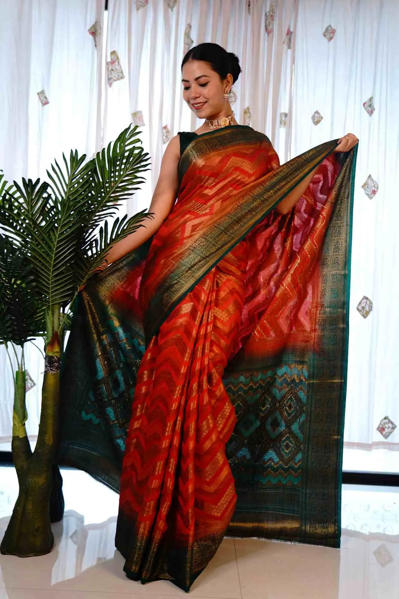 Traditional Ready to wear saree Kanjeevaram with Ornate Pallu Pre Drape Saree