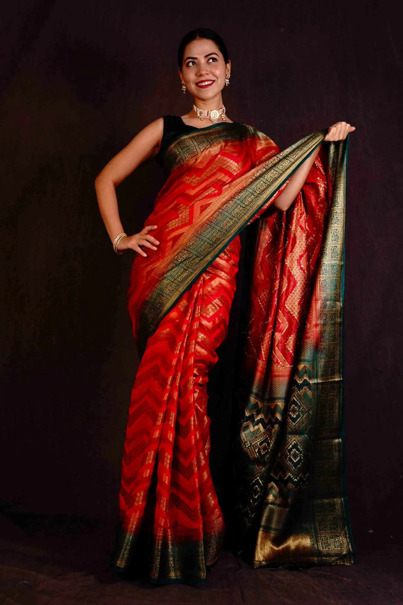 Traditional Ready to wear saree Kanjeevaram with Ornate Pallu Pre Drape Saree