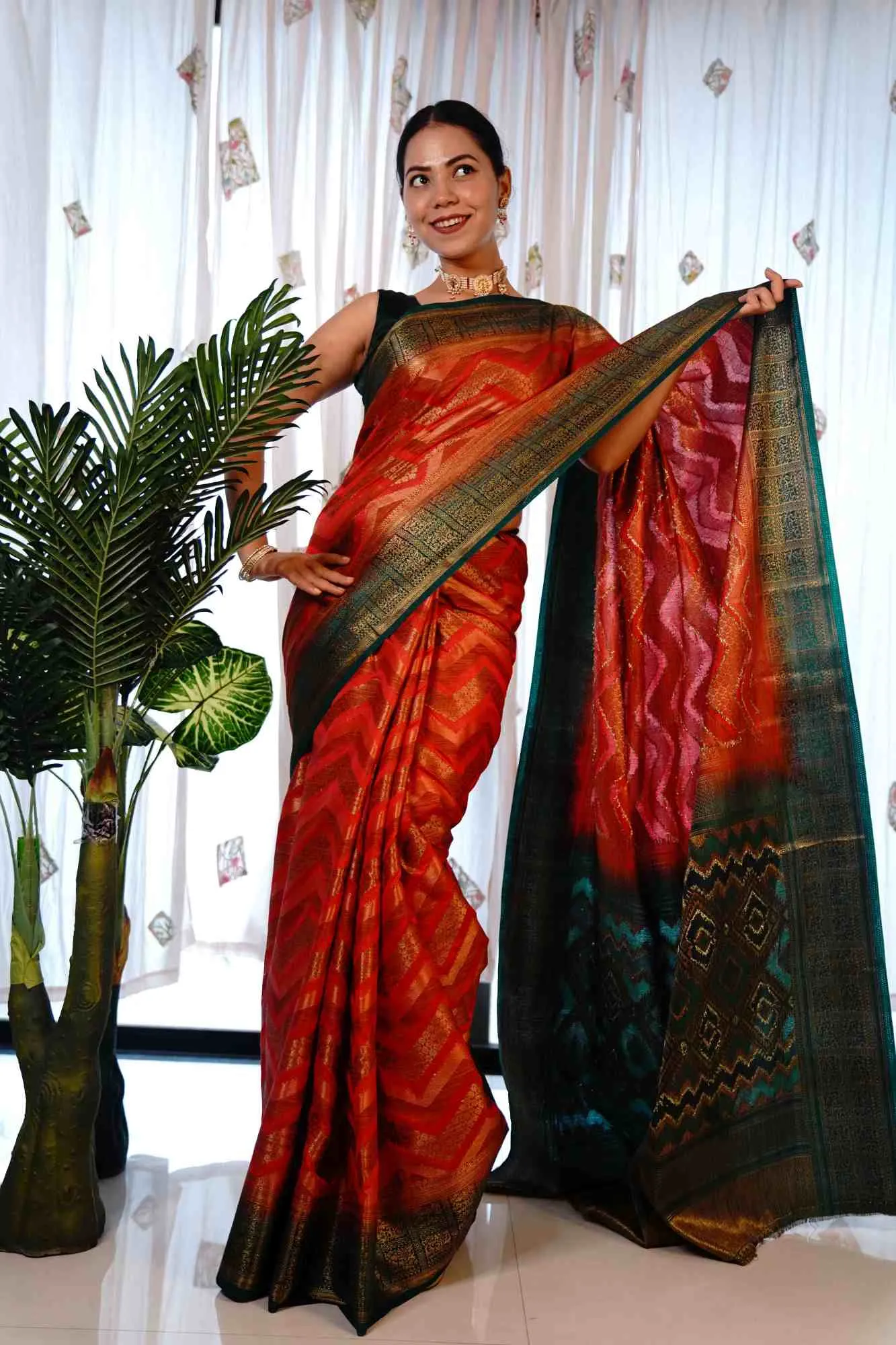 Traditional Ready to wear saree Kanjeevaram with Ornate Pallu Pre Drape Saree