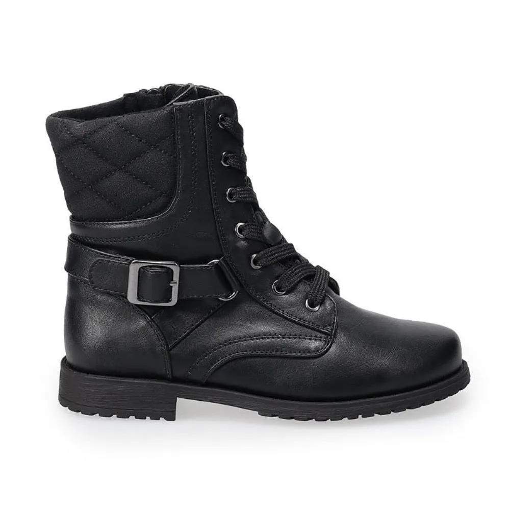 Valencia Imports (Rachel Shoes) Little and Big Girl Leanna Combat Boot w/ Zip Black