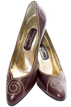 Vintage Rene Caovilla for Valentino Garavani Brown Leather Pumps 8.5