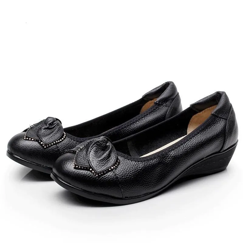 Vintage Wedges Genuine Leather Women Pumps