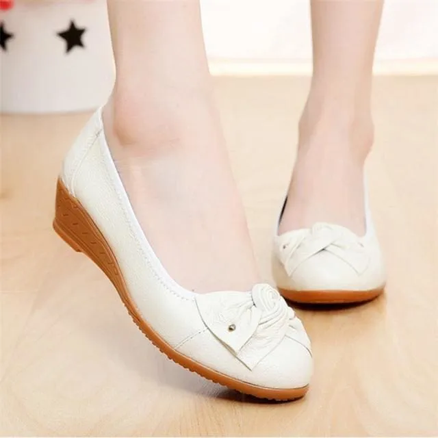 Vintage Wedges Genuine Leather Women Pumps