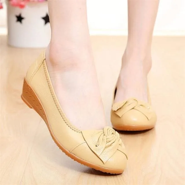 Vintage Wedges Genuine Leather Women Pumps