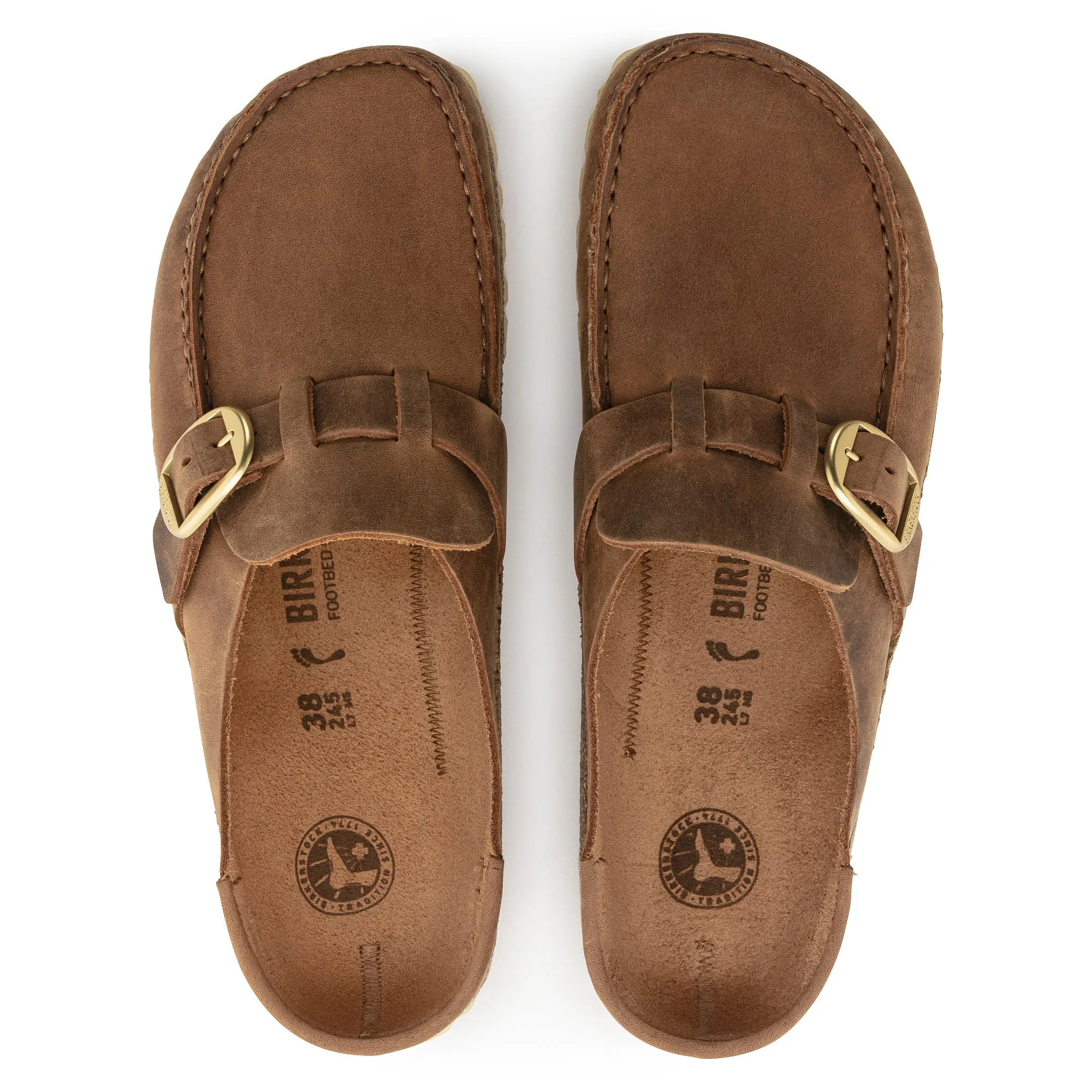 Women's Birkenstock Buckley Oiled Leather Color: Cognac